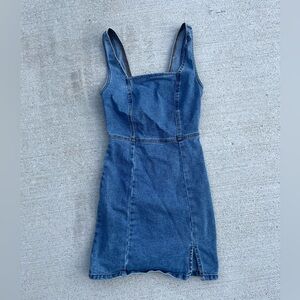 RSQ Denim Mini Dress XS Y2K 90s Bodycon Square Neck Blue Jean Dress